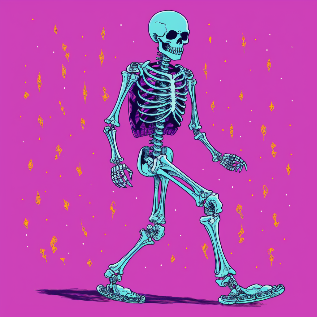 Colorful skeleton skating with metal chains