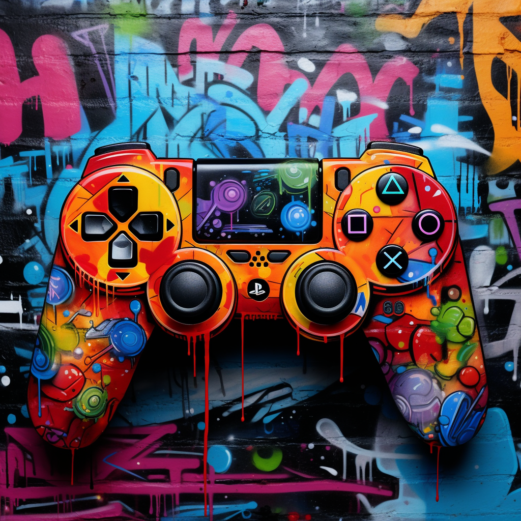 Cool game console controller on graffiti background