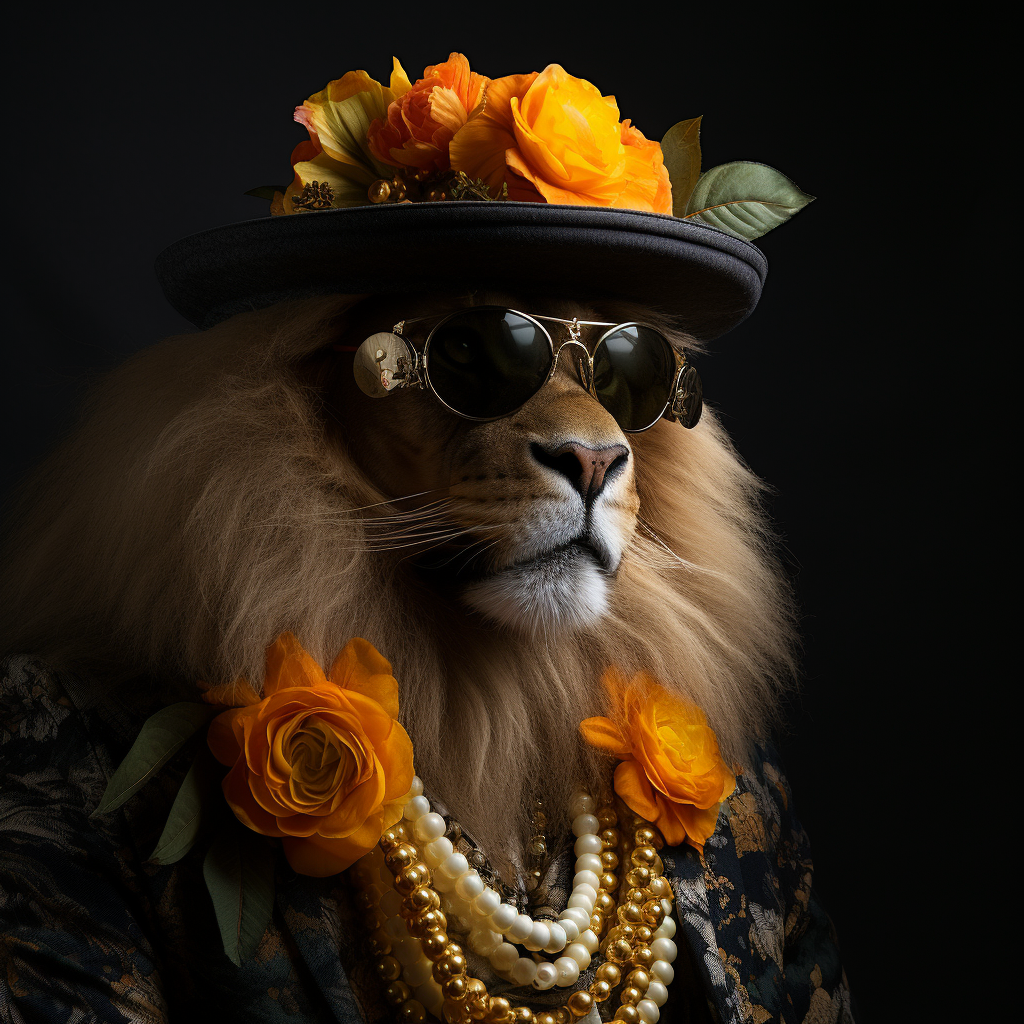 Cool lion in high fashion portrait