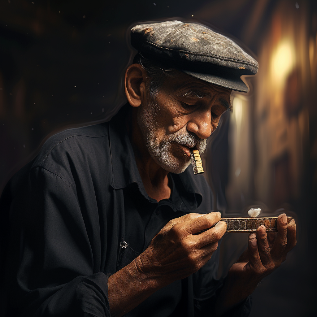 Cool Man Playing Harmonica Picture