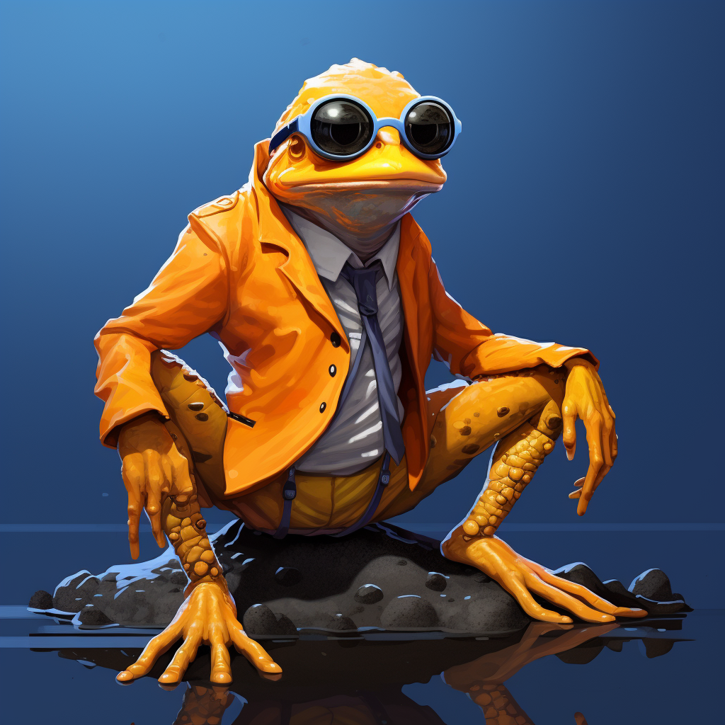 Colorful anime-style orange frog-man