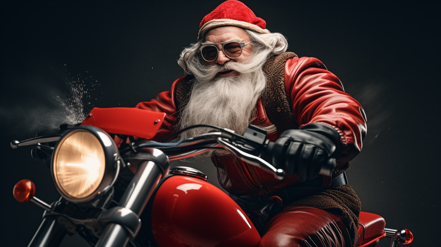 Santa Claus riding fast motorcycle