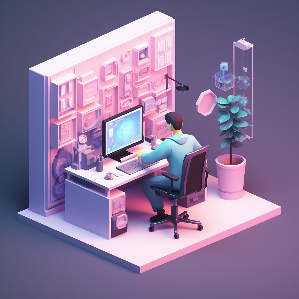 Minimalistic office with futuristic programmer