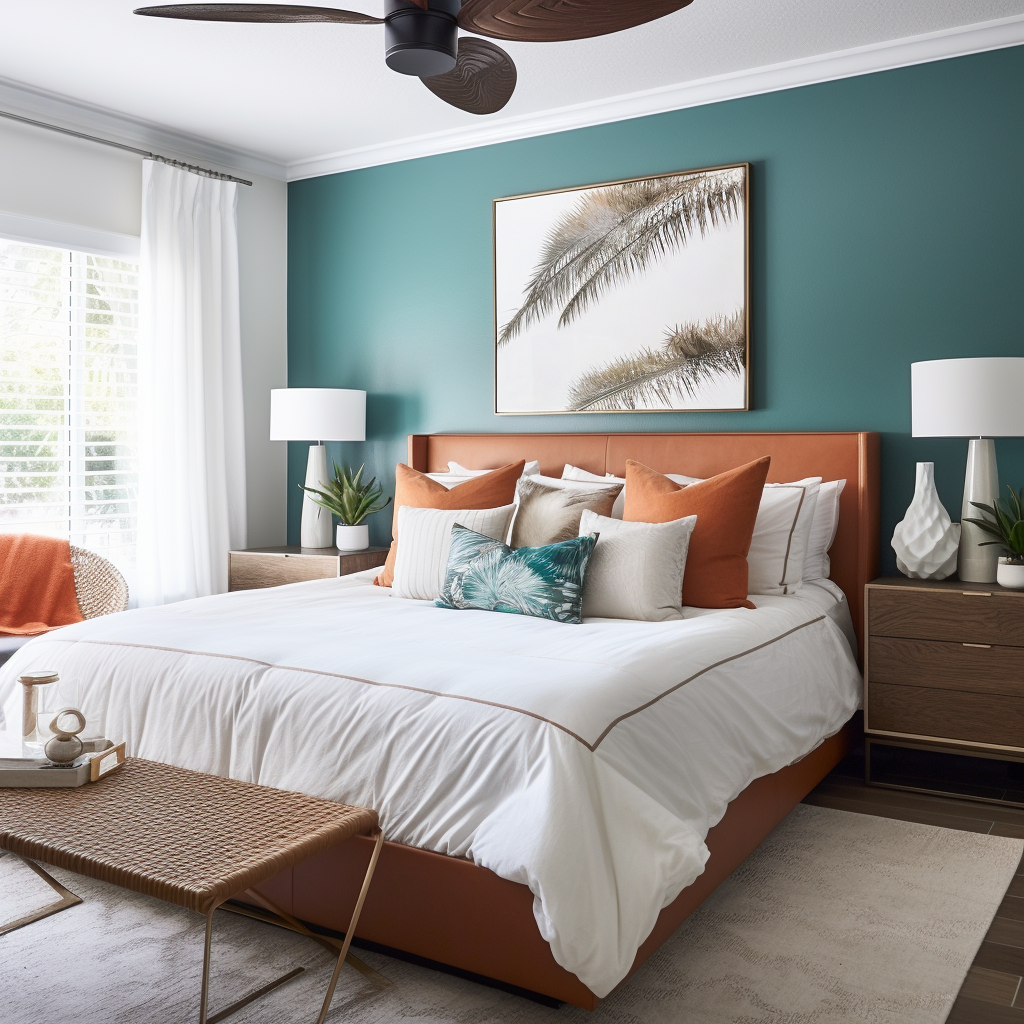 Bedroom with Turquoise Accent Wall