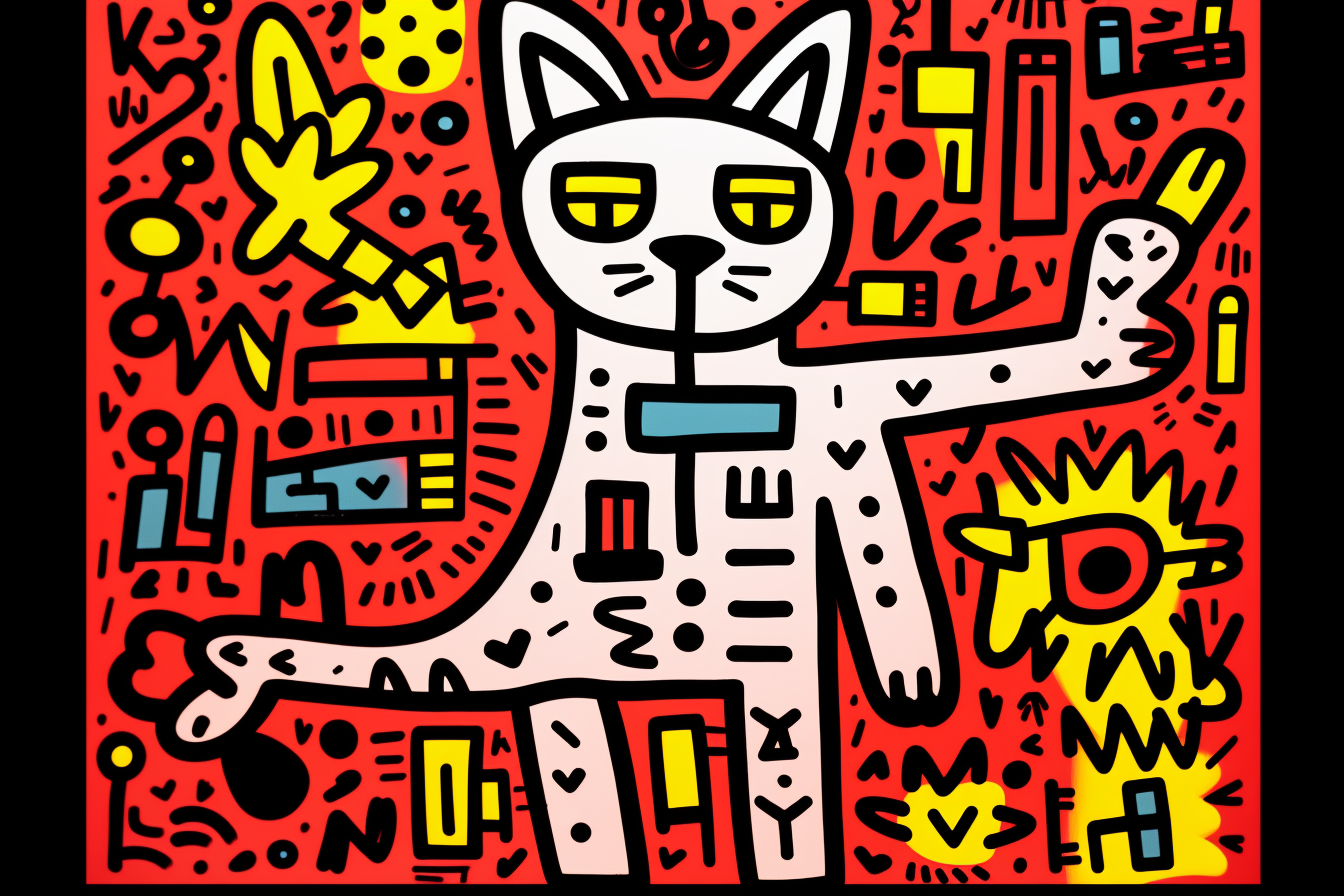 Colorful cat artwork by Keith Haring