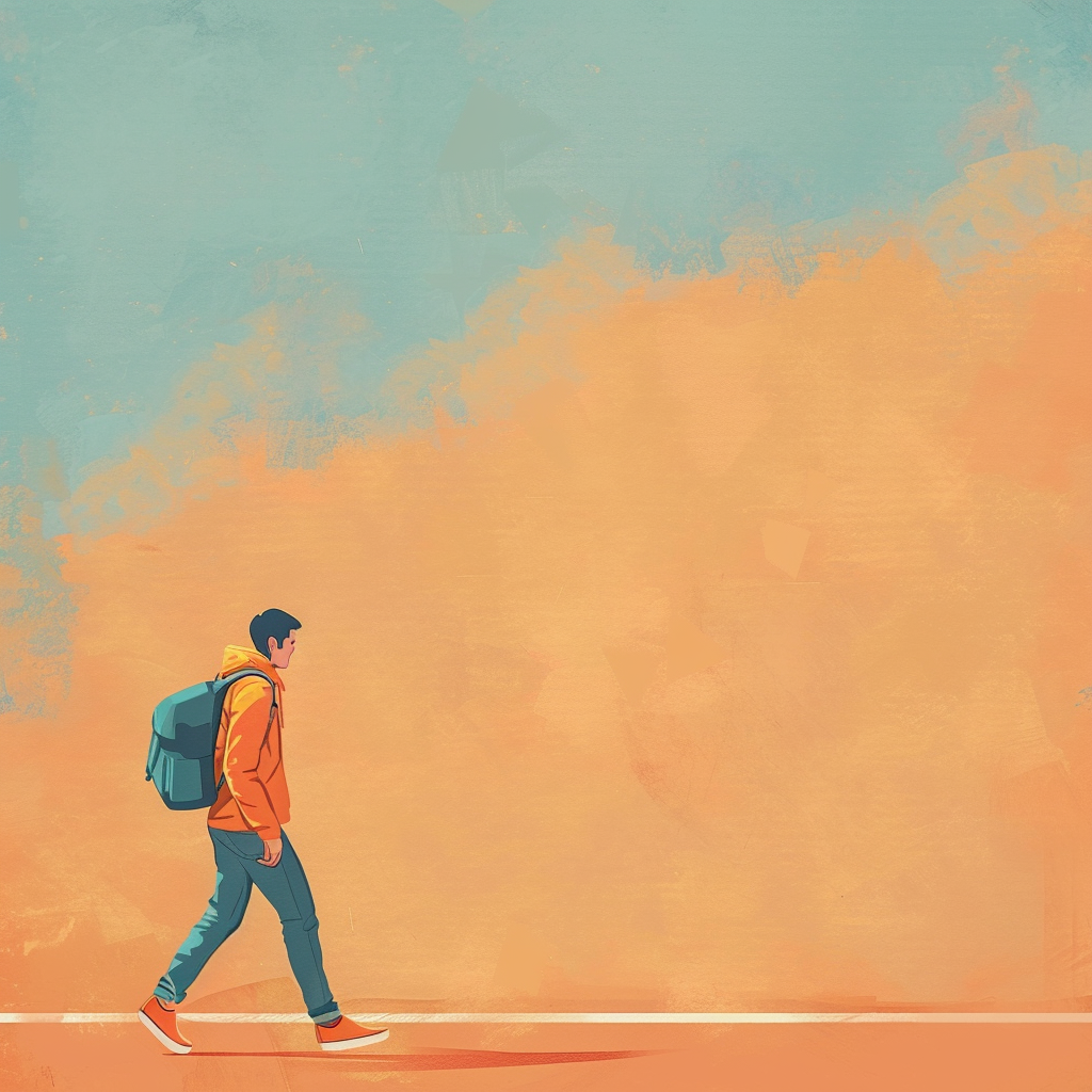 Illustration of guy walking quickly