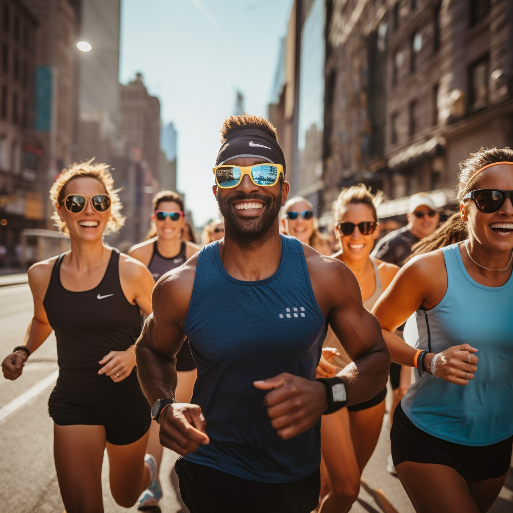 Group of cool runners in sunglasses