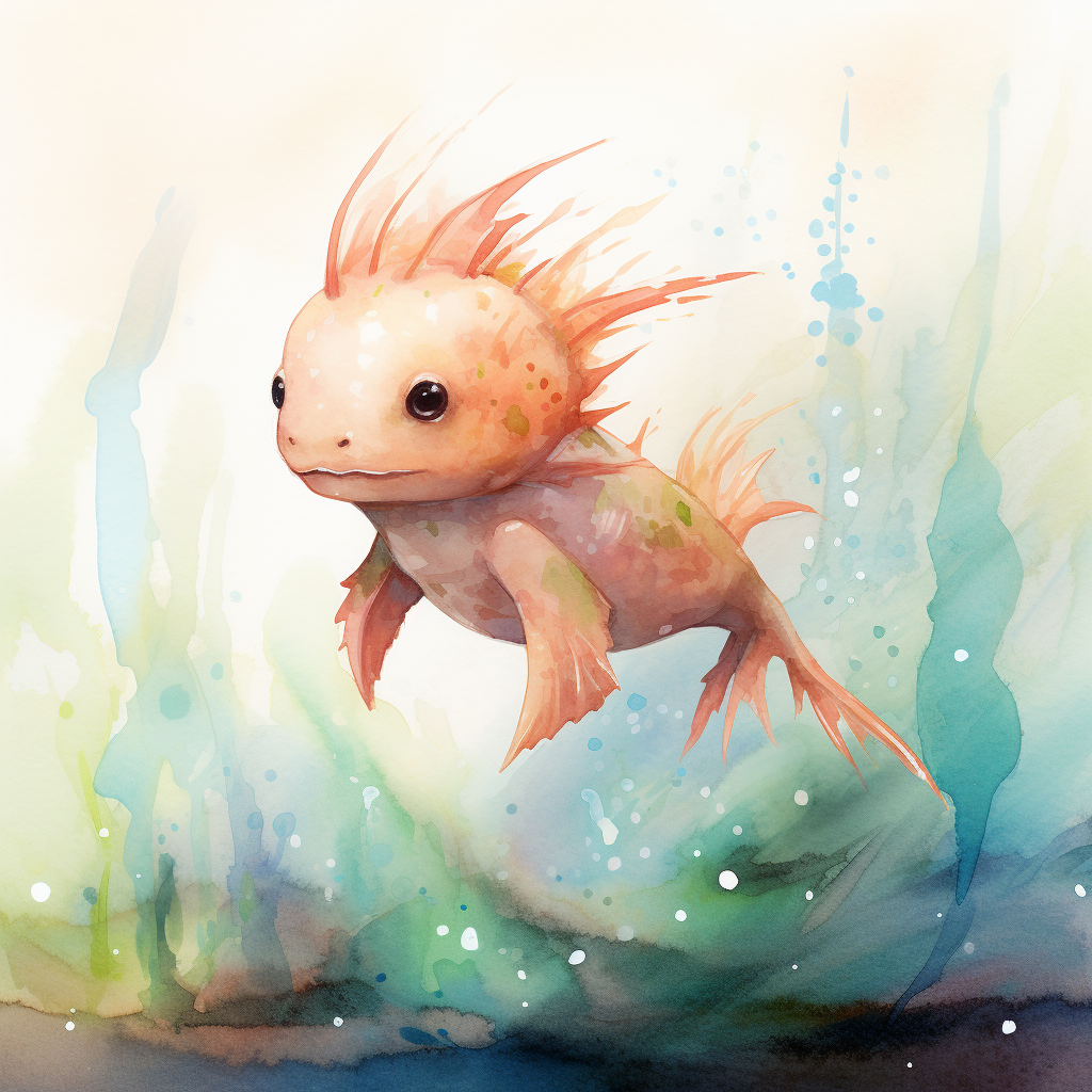 Copper Axolotl Watercolor Abstract Creature