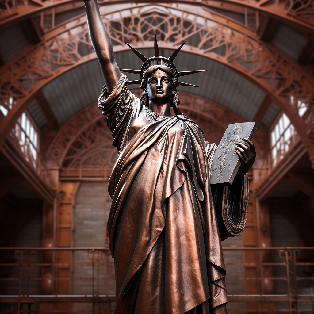 Beautiful copper statue on Ellis Island