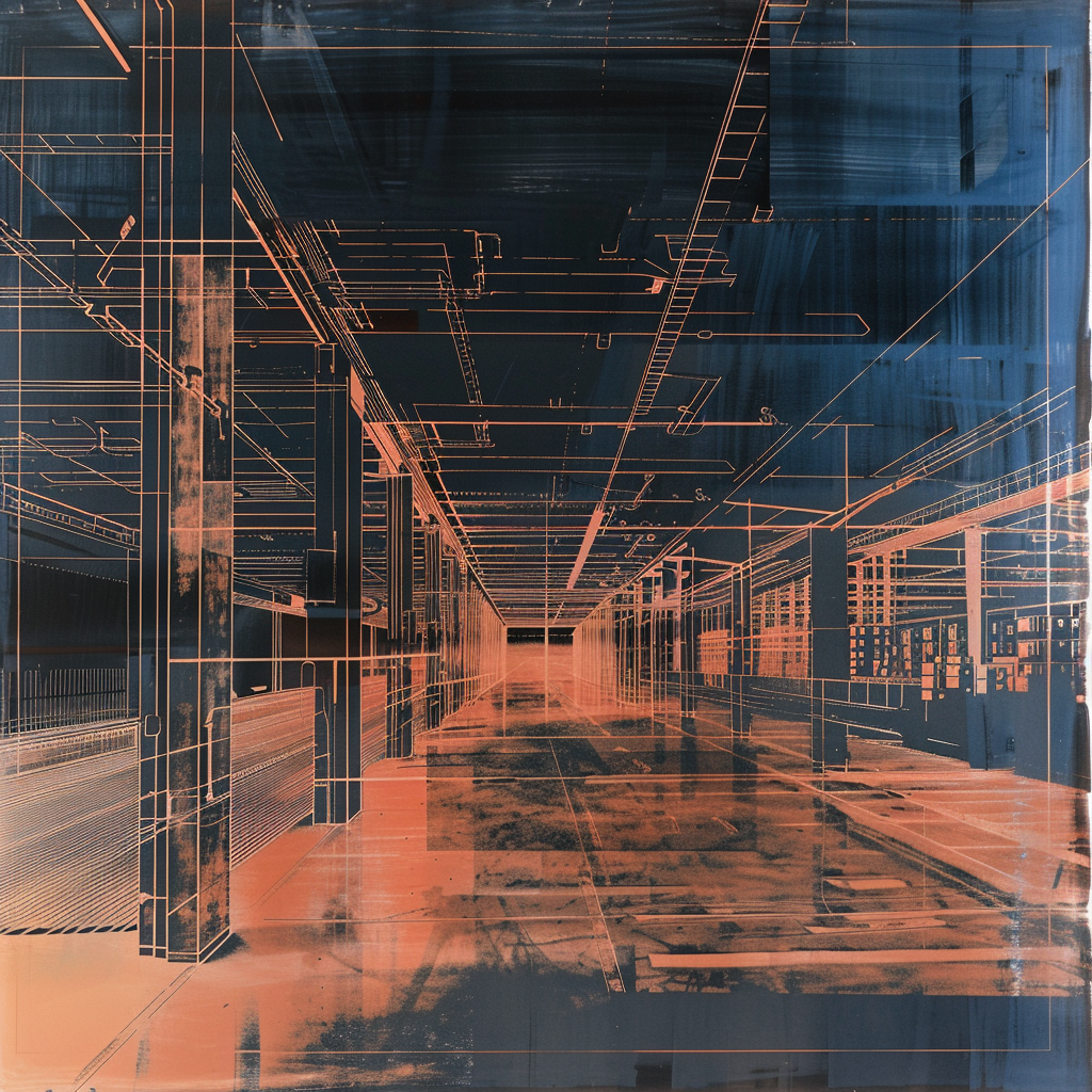 Copper warehouse sketch on gradient background