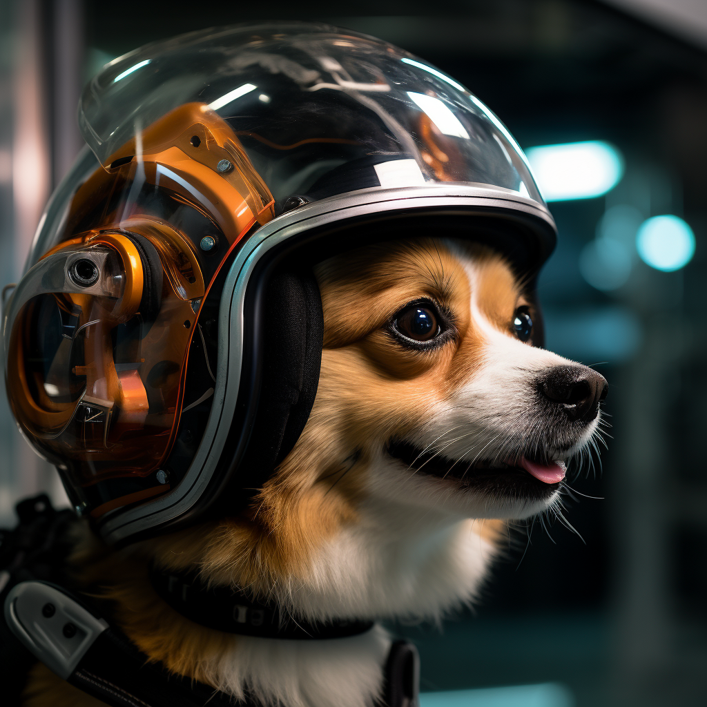 Adorable Corgi in Future Teleportation Machine with Helmet