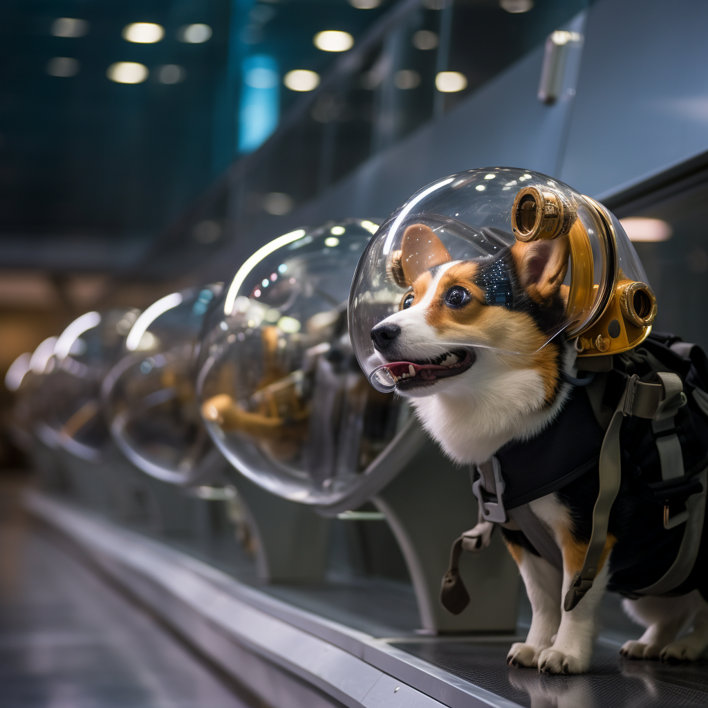 Corgi in Teleportation Machine Going to LAX