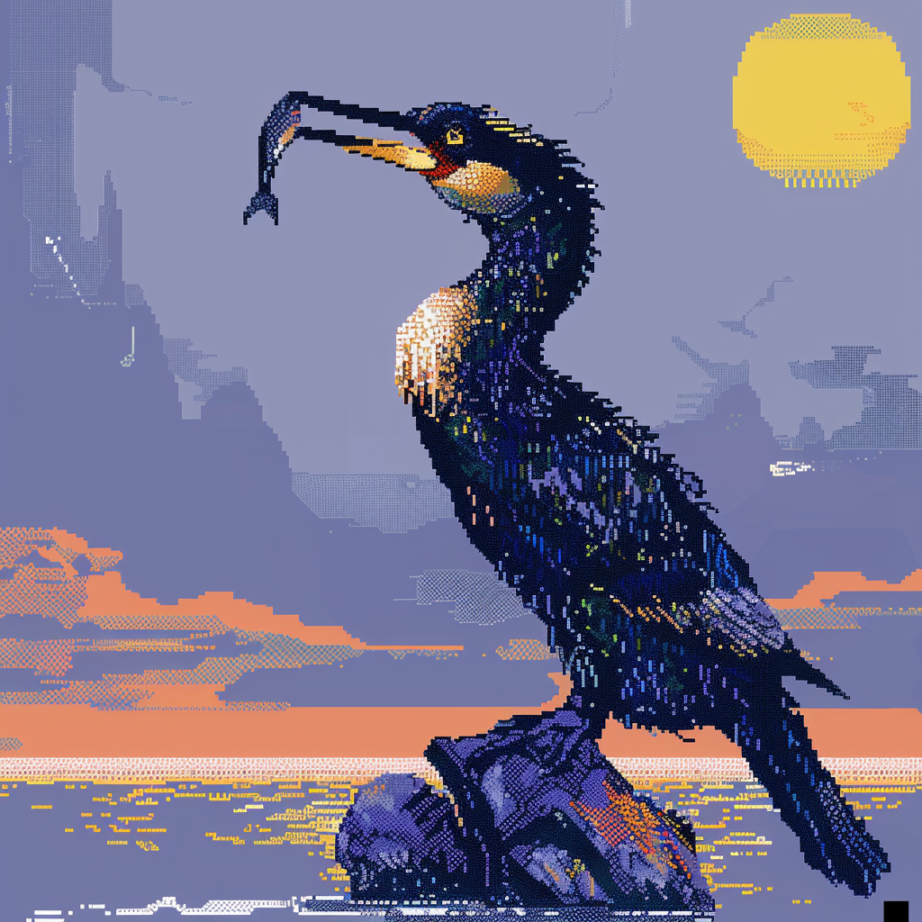 Cormorant fishing pixel art