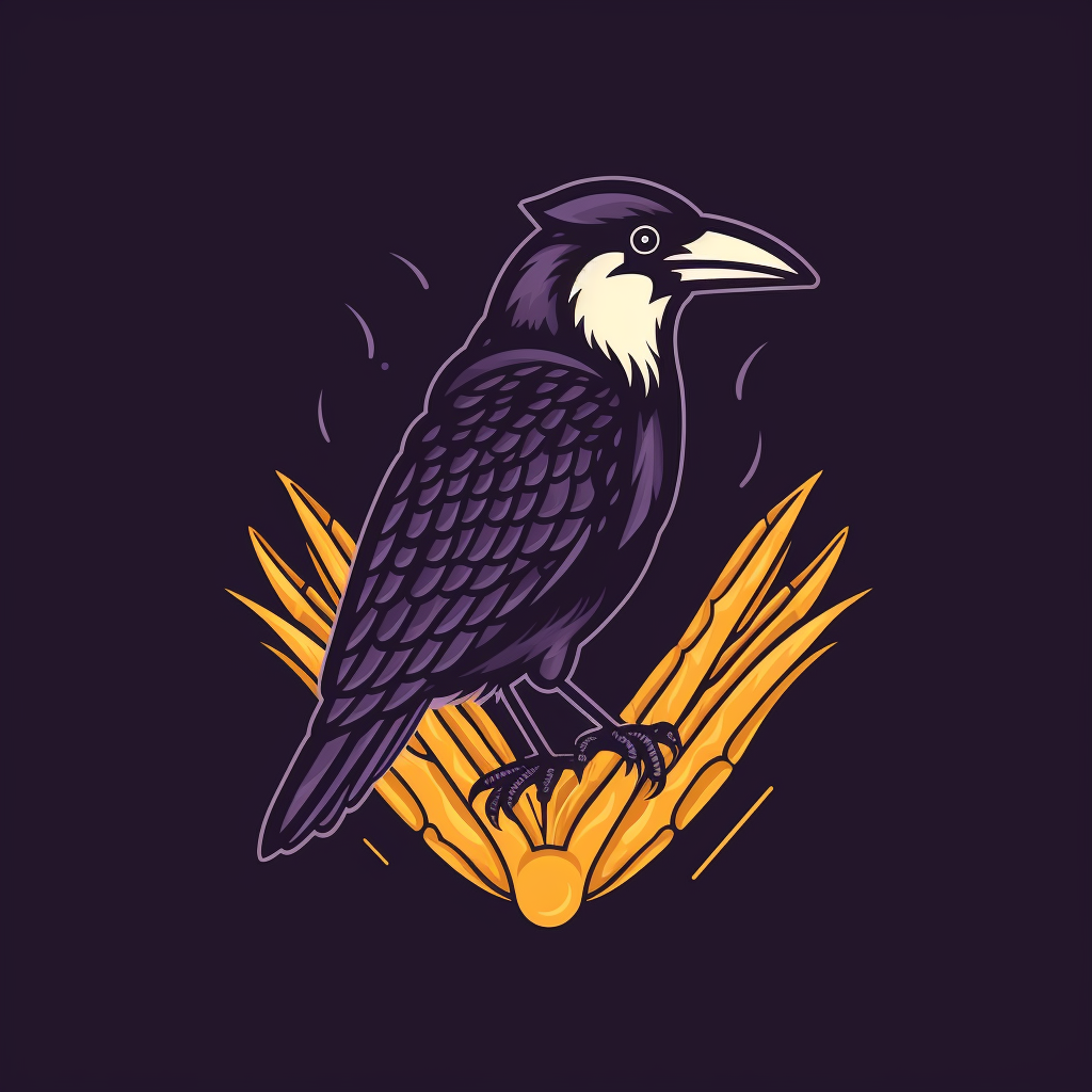 Cute crow and corncob on dark purple background