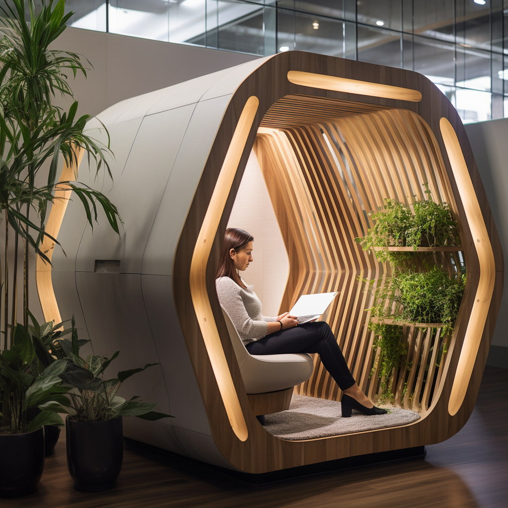 Corporate wellness meditation pod for relaxation and rejuvenation.