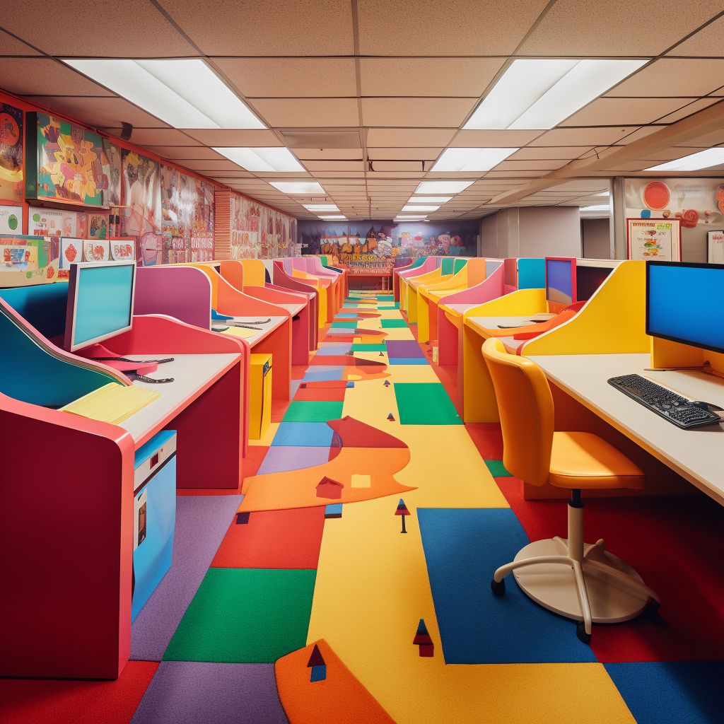 Colorful Candyland-style Corporate Cubicles