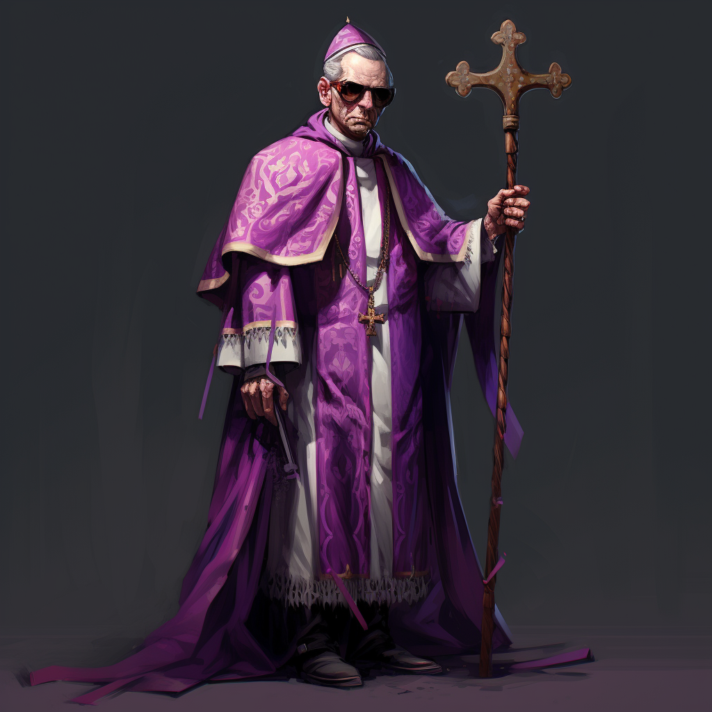 Corrupt evil archbishop in purple clothes