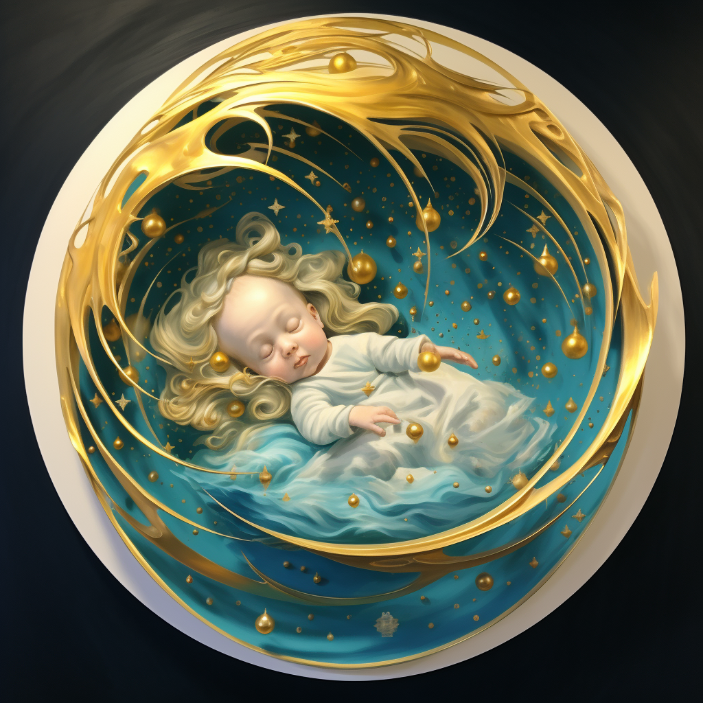 Cosmic Baby in Womb - Cyan, Gold & White