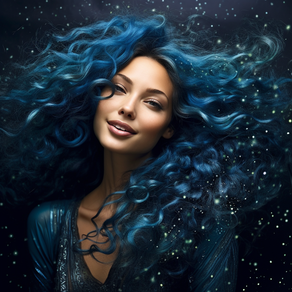 Girl with cosmic-inspired hair and captivating gaze