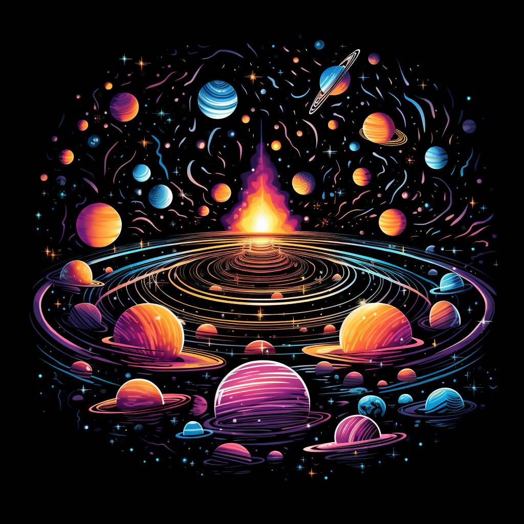 Cosmic galaxy with retro spaceship