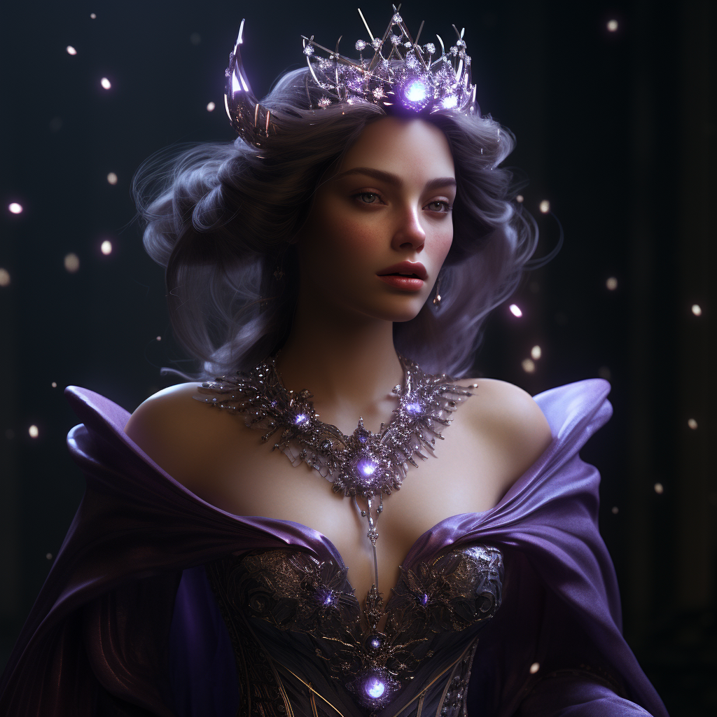 Female model in purple gown with celestial crown