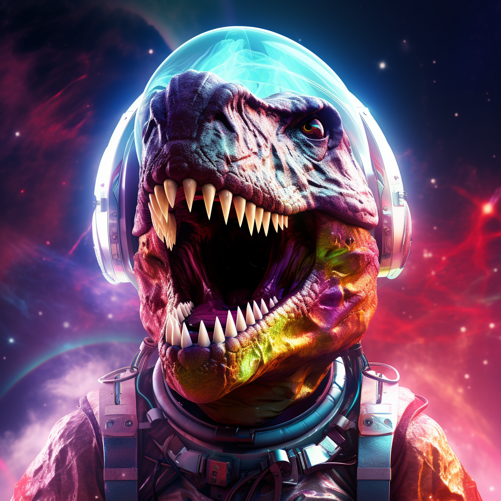 Mystical Cosmic T-Rex Astronaut in Nebula Space