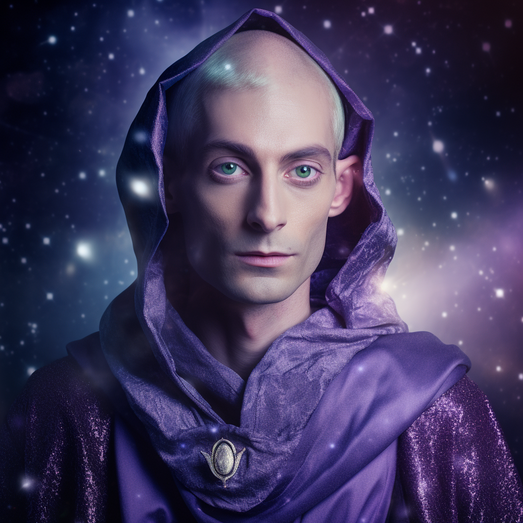 Mysterious cosmic elf with purple robes