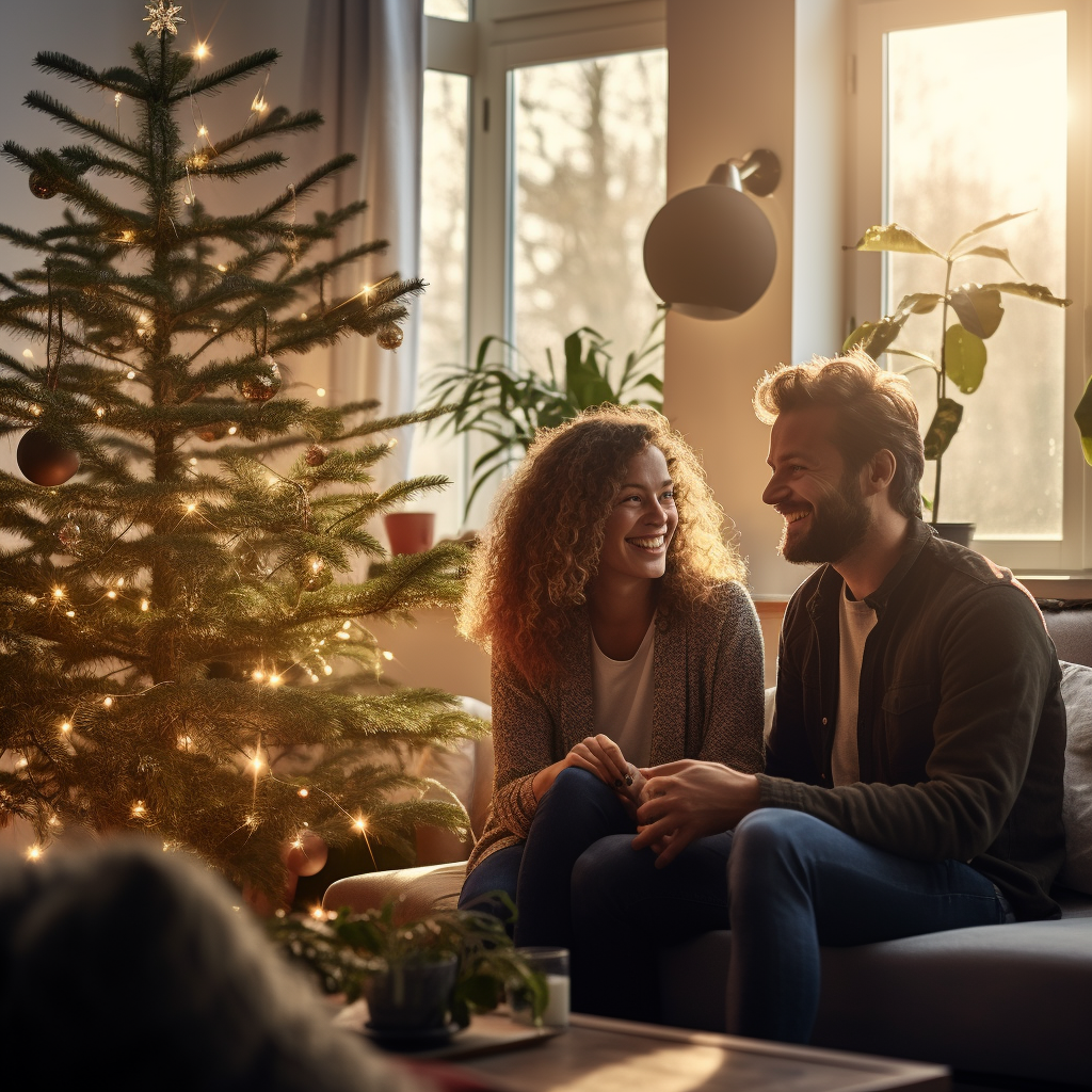 Beautiful Christmas living room with couple