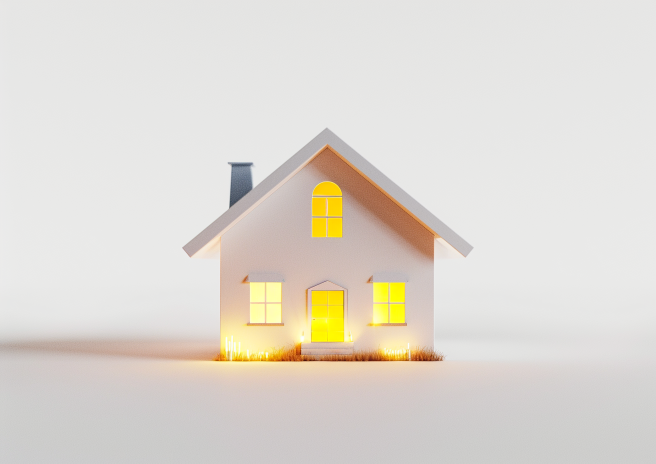 Cozy house with yellow lights in window