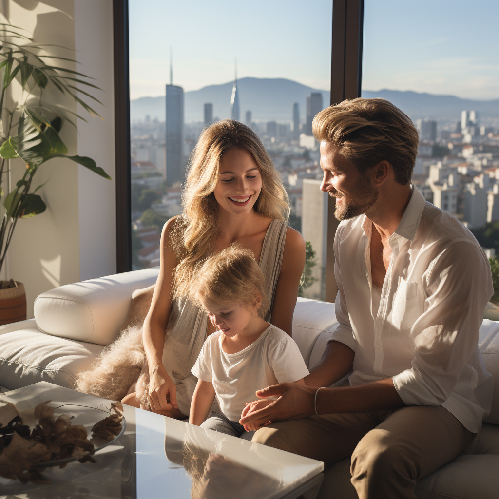 Family enjoying cozy living room together