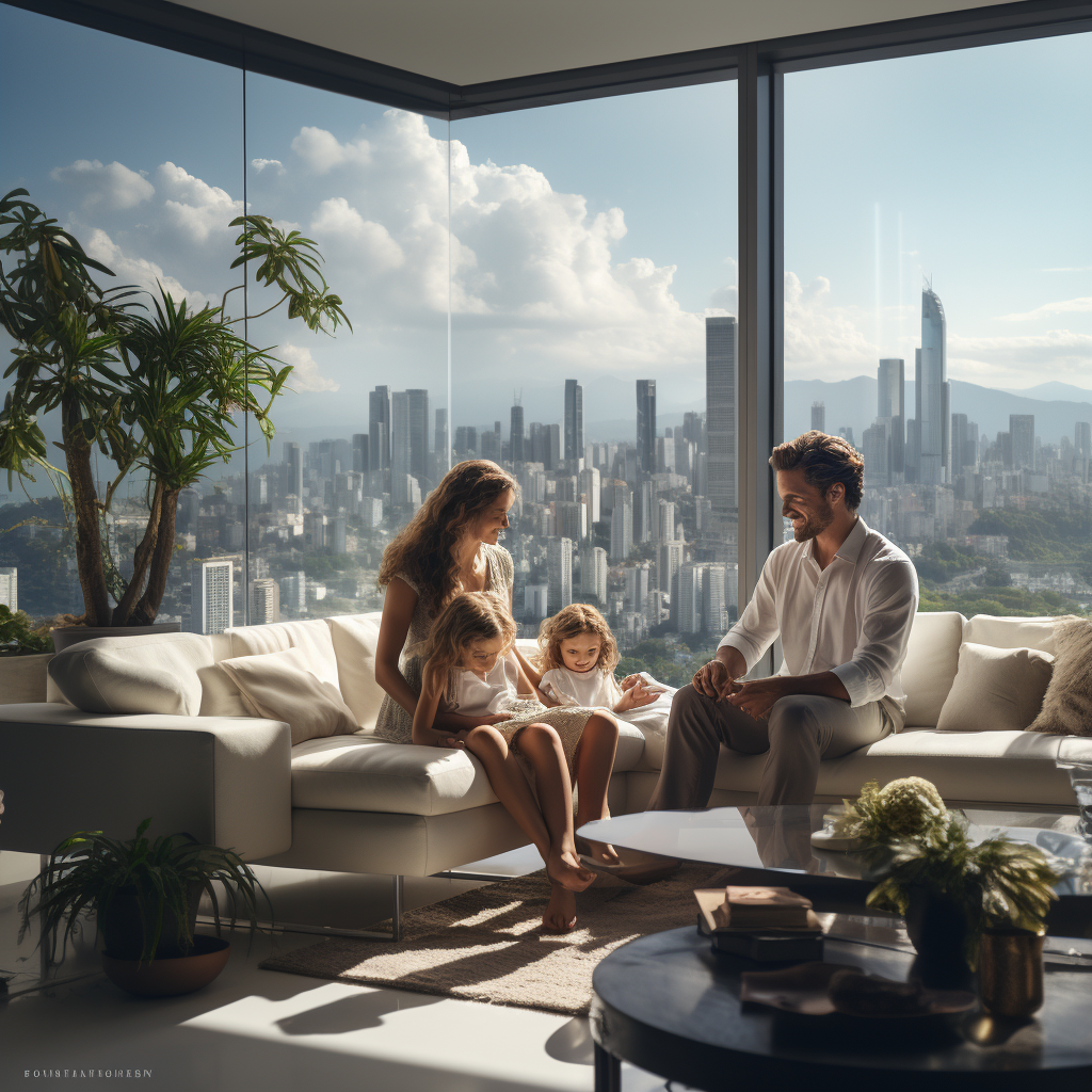 Family enjoying cosy living room in Panama City