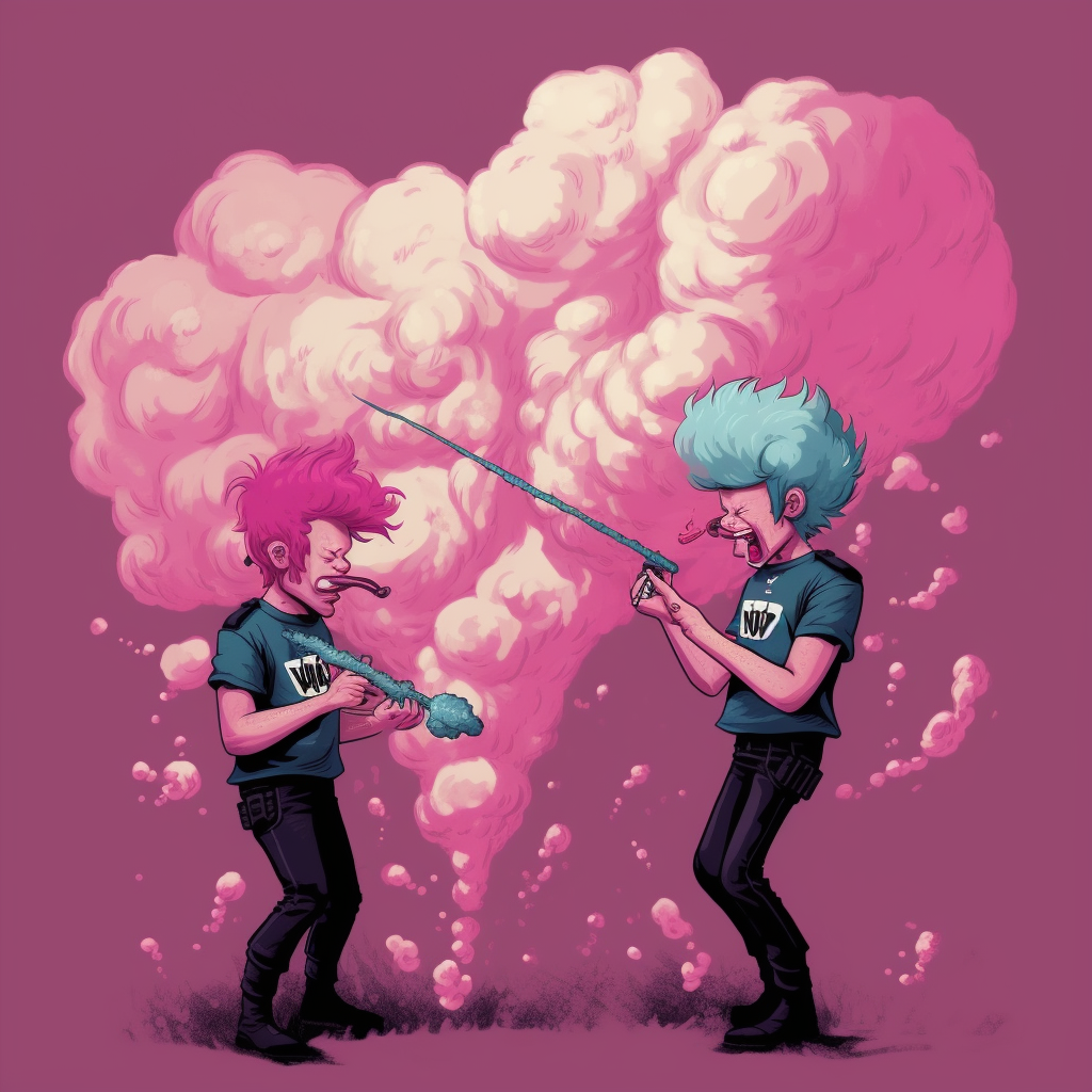 Colorful cotton candy war in action