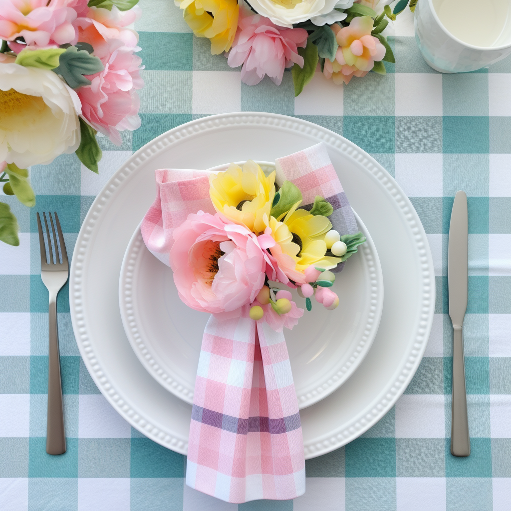 Cotton cloth napkin in pastel buffalo check plaid