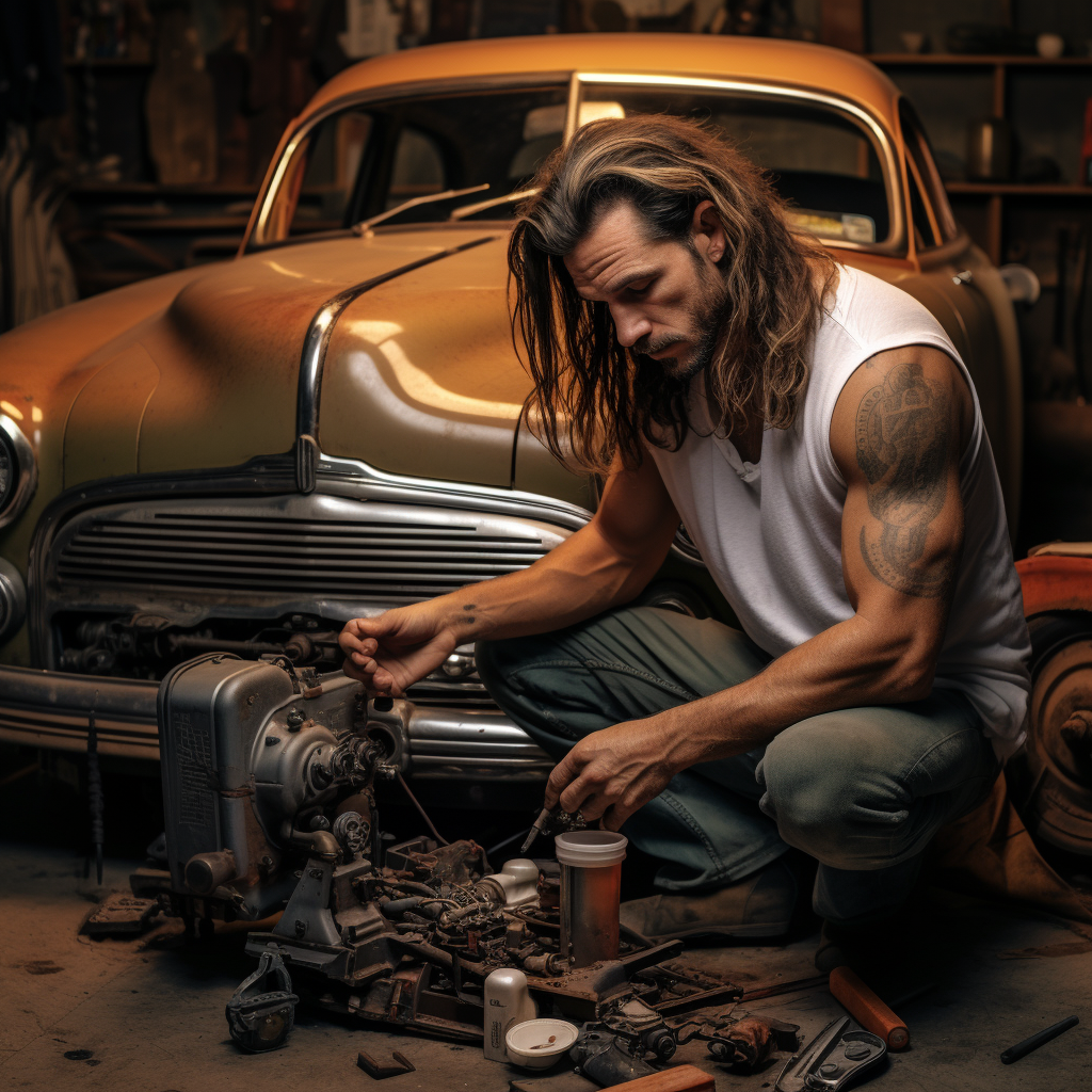 Country singer and Jesus restoring classic car