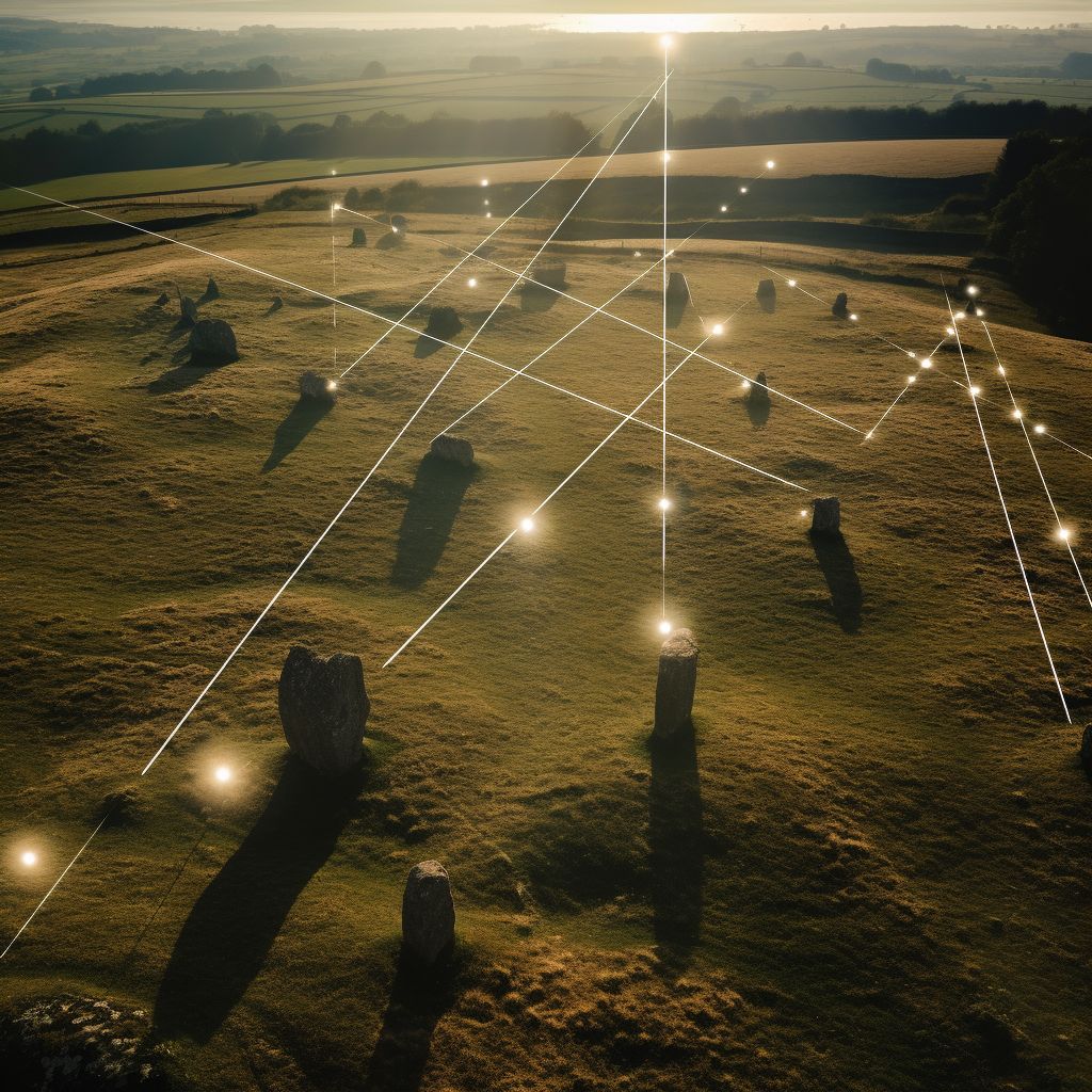 Stone circle lines network in English countryside