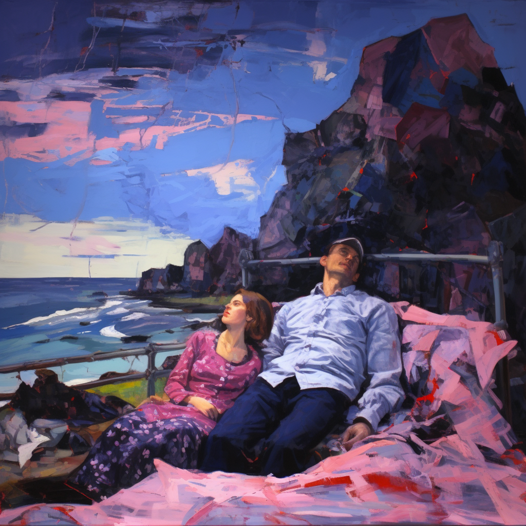 Abstract painting of a couple on bed