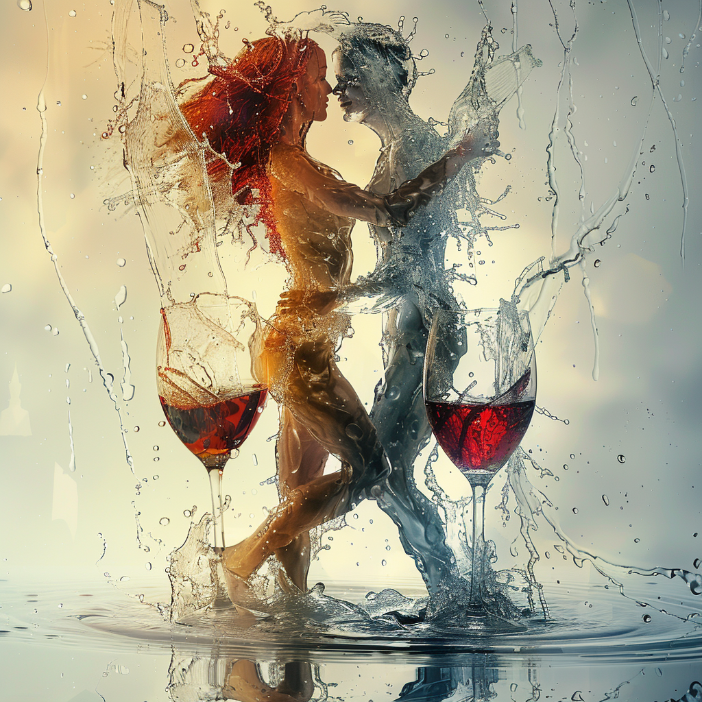 Couple Dancing Red White Wine Glasses