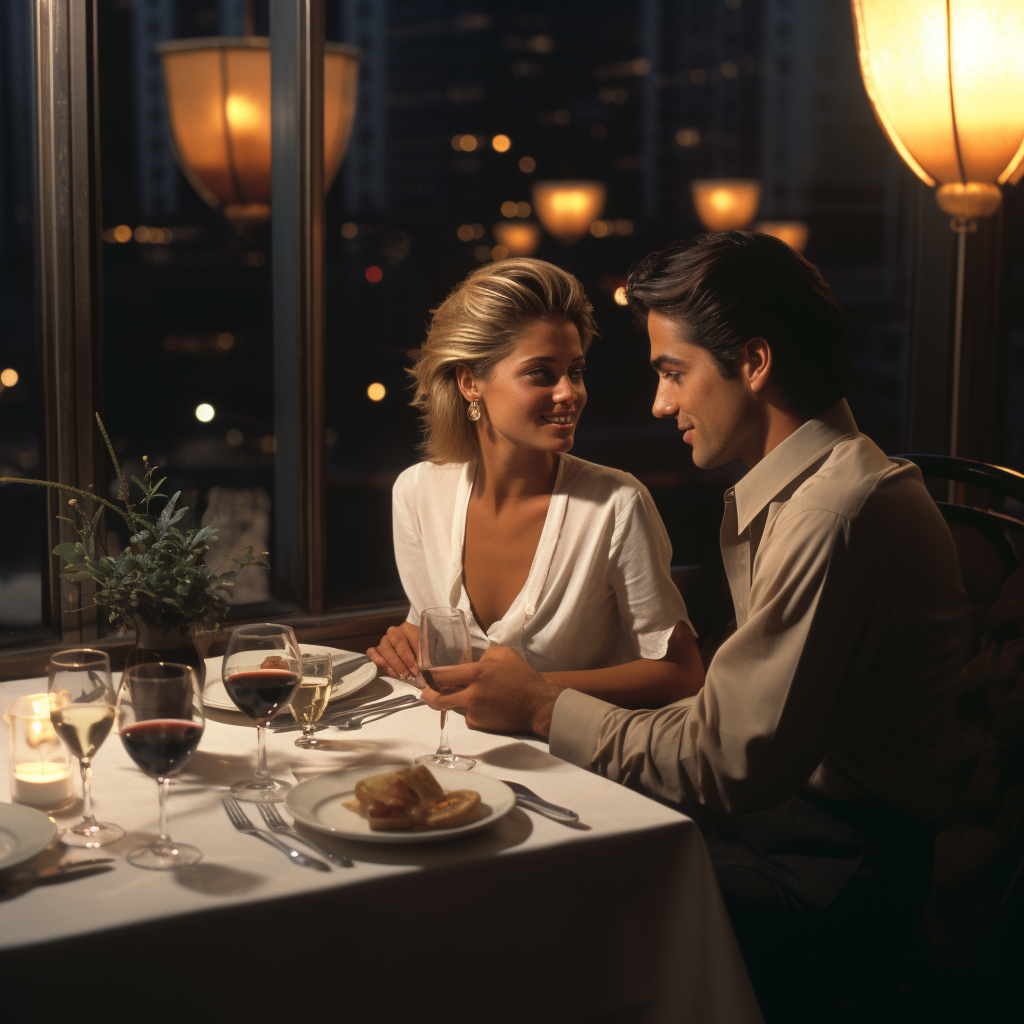 Couple enjoying romantic dinner in high-end NYC restaurant