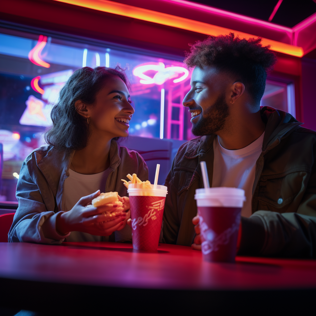 Couple enjoying French fries together