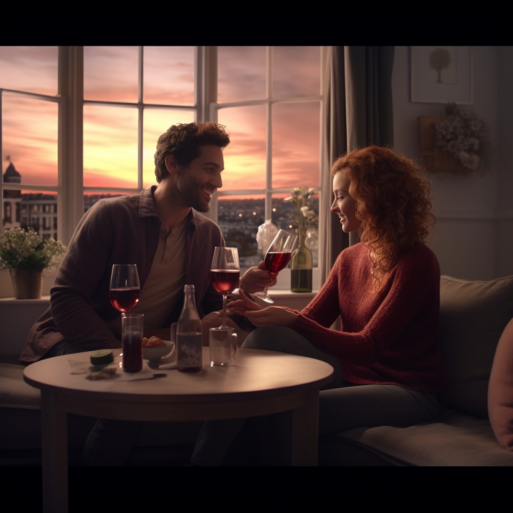 Couple enjoying a bottle of wine