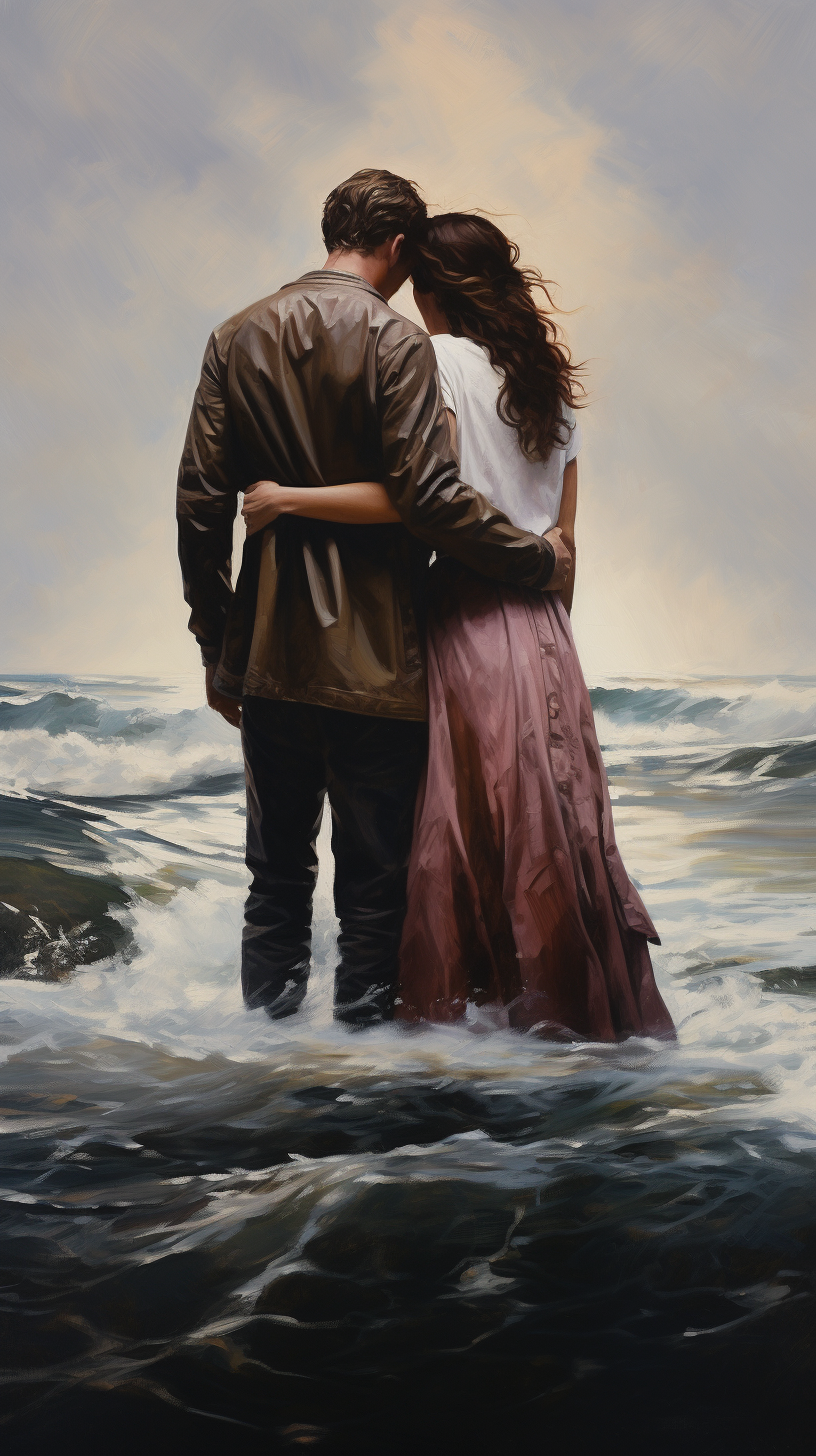 Strong Couple Facing Stormy Sea Together