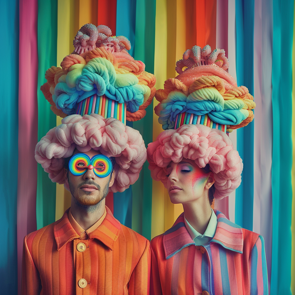 Couple Hats Rainbow Clouds Fantasy