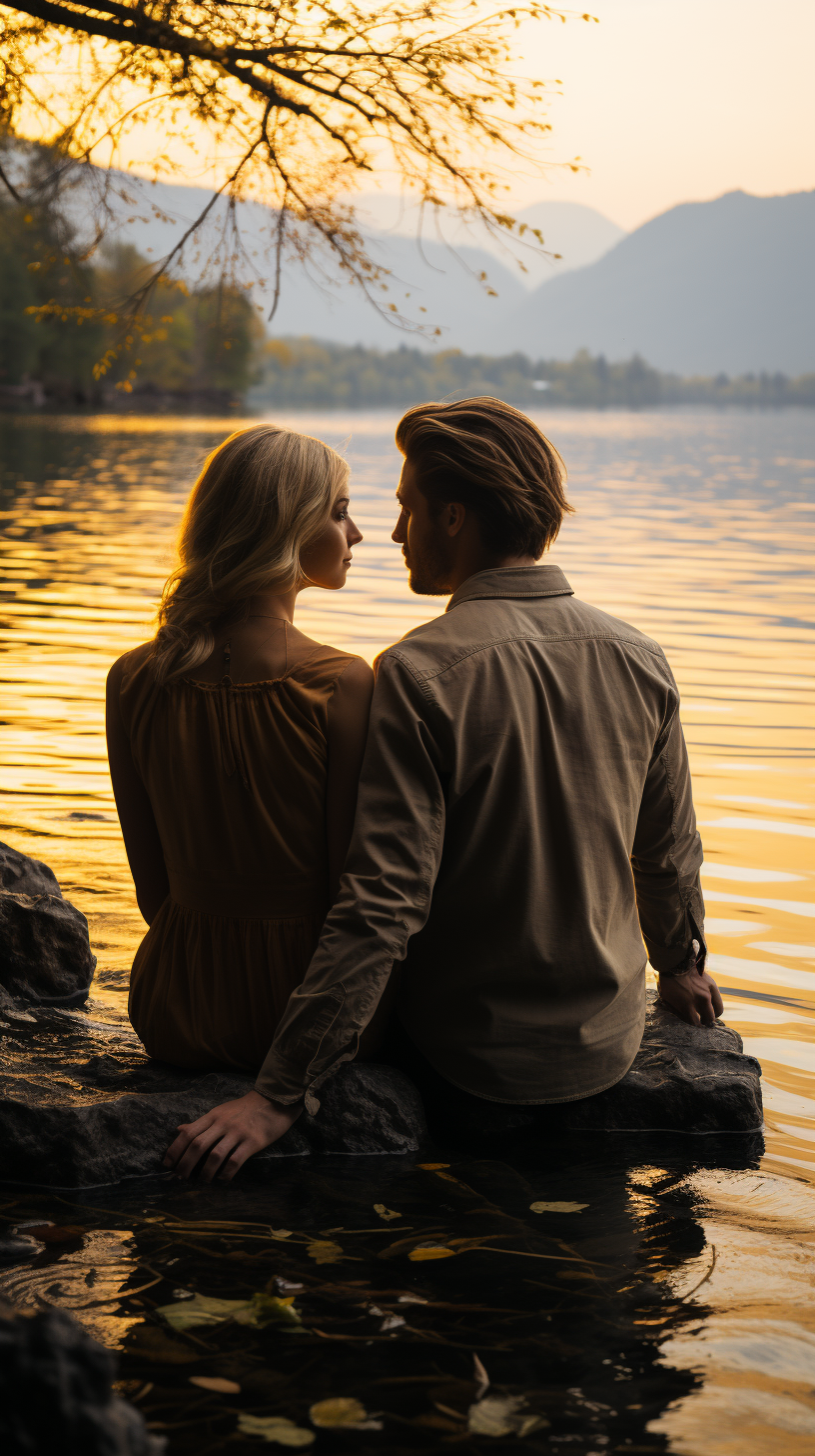 Romantic couple expressing love in water