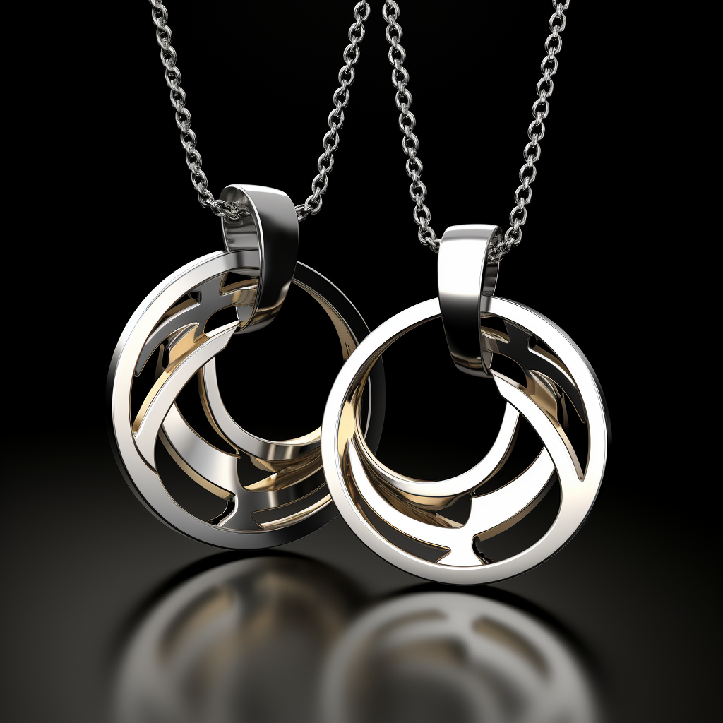 Couple Necklace in White Gold on Black Background