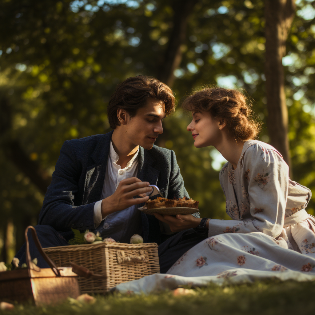 Happy couple enjoying a picnic