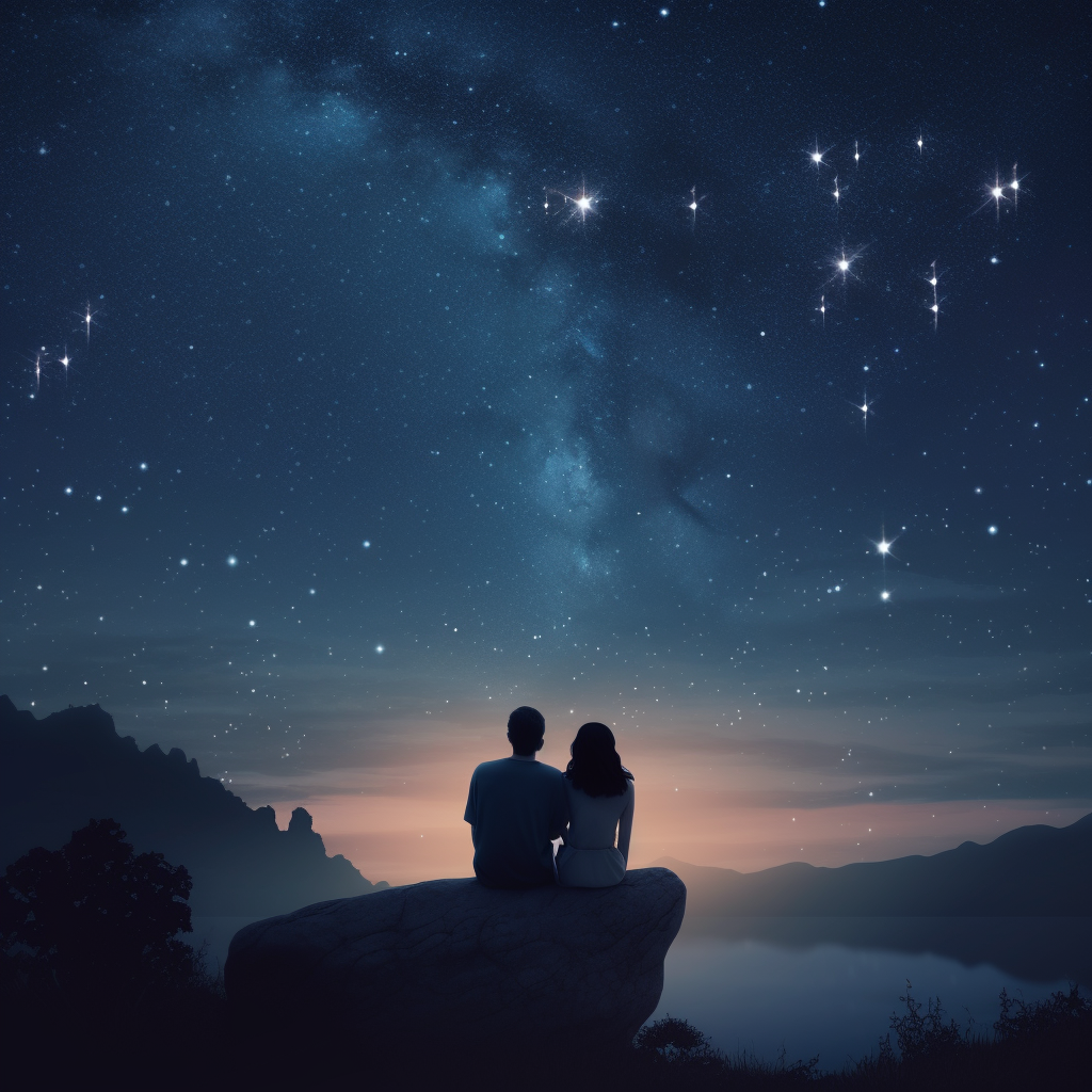 Couple Looking at Sky Heart Stars