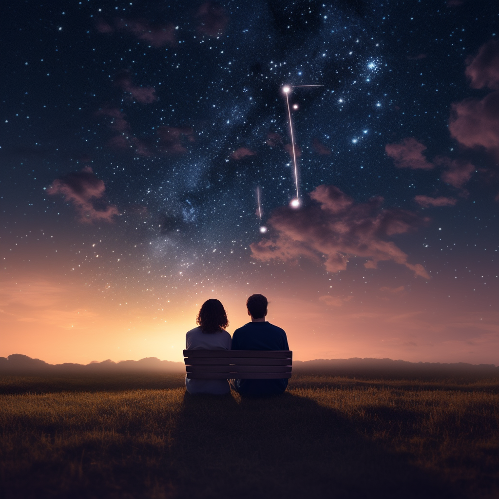 Couple Watching Heart-Shaped Shooting Stars