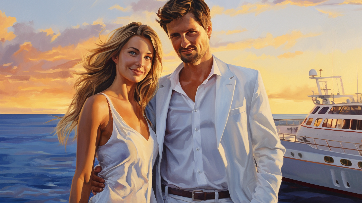 Couple standing in front of azure ocean sunset