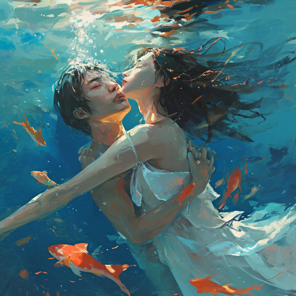 Couple Underwater in Anime Style