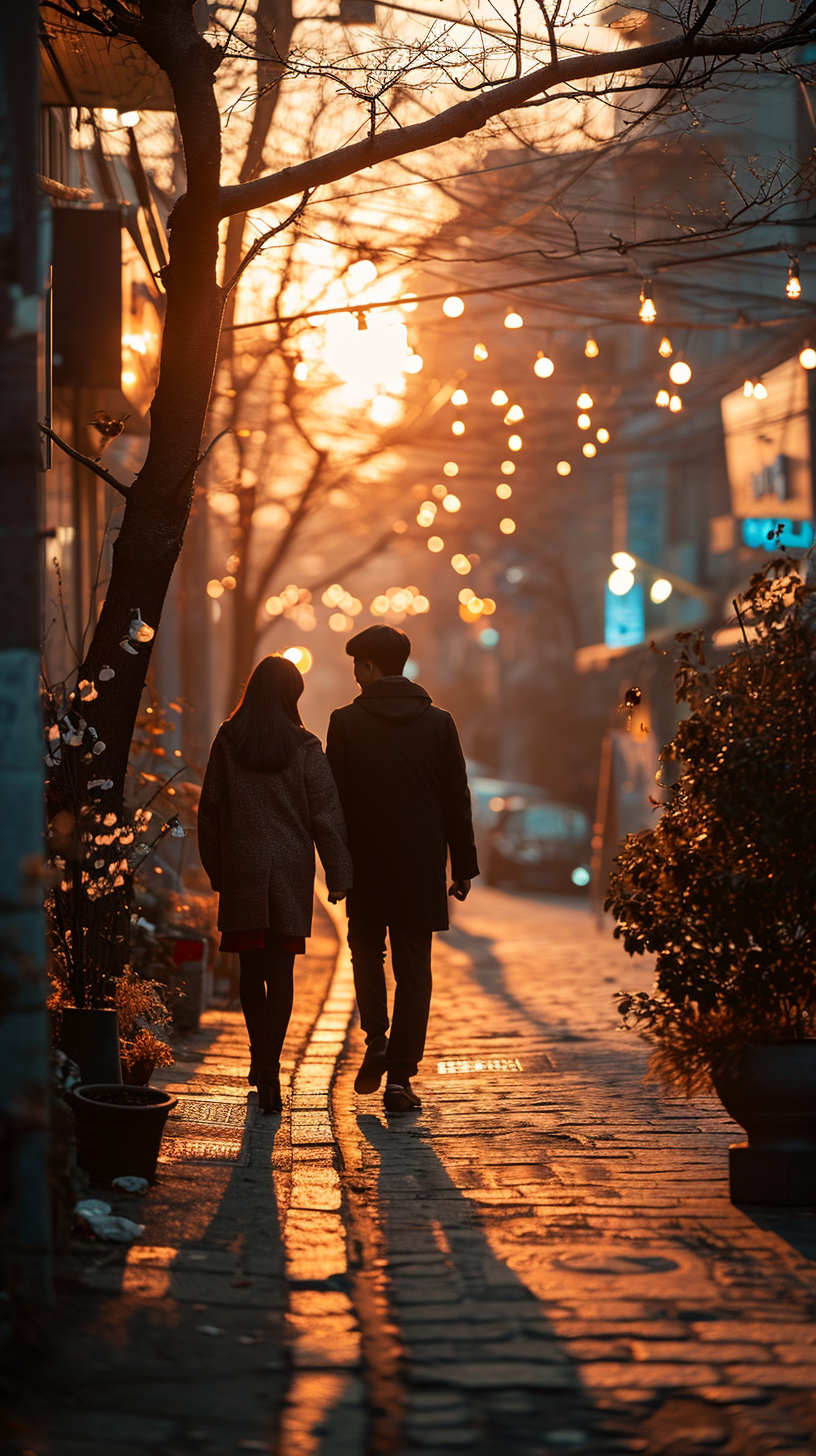 Couple walking in Seoul street